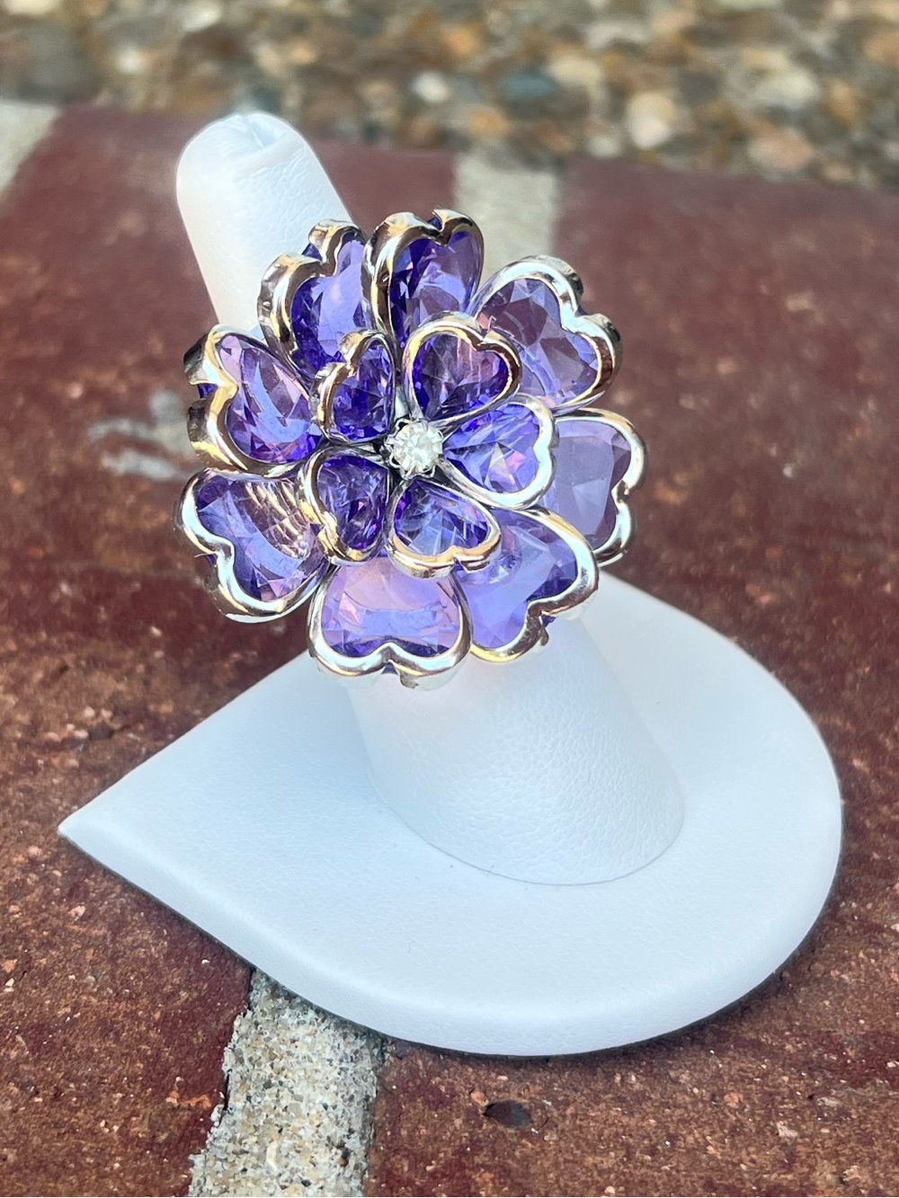 💜 Purple Crystal Flower Stretch Ring Size 7/8